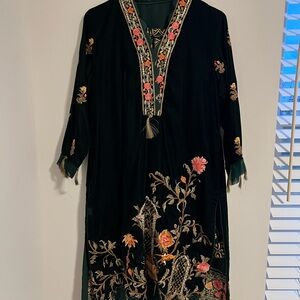 Embroidered Floral Desi Velvet Dress Indian/Pakistani/Desi